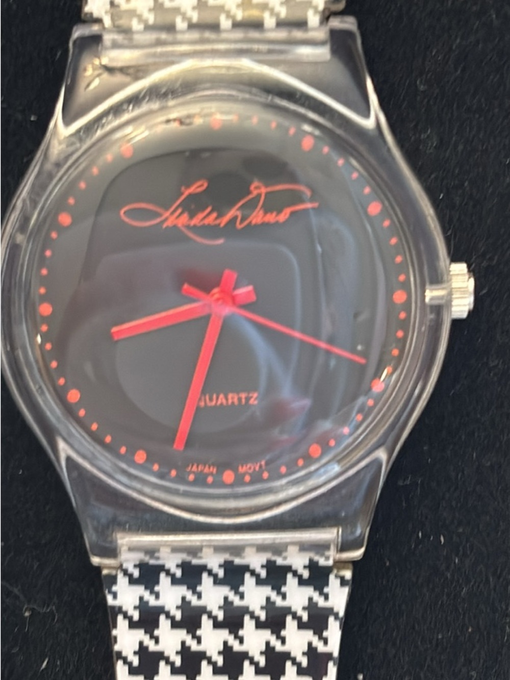 Black & White Houndstooth Strap Women's Watch with Black Dial
